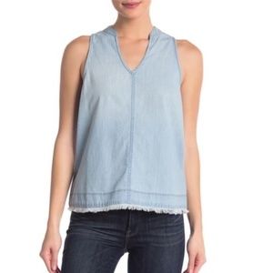 SUSINA Frayed Hem Chambray Tank Top